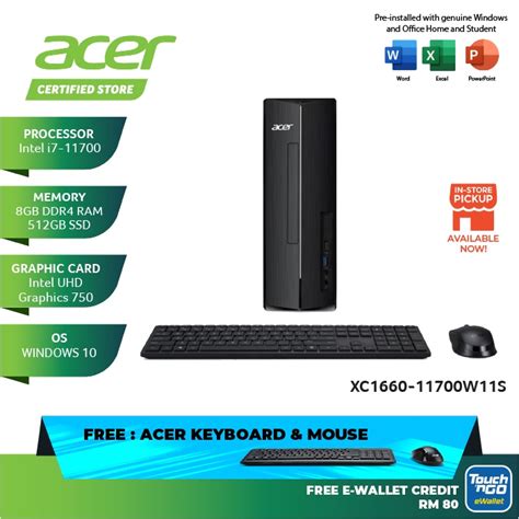 Acer Aspire XC-1760-12400W11S Desktop PC - Black (8GB RAM + 512GB SSD/I5-12400/KB+Mouse/W11/H&S ...