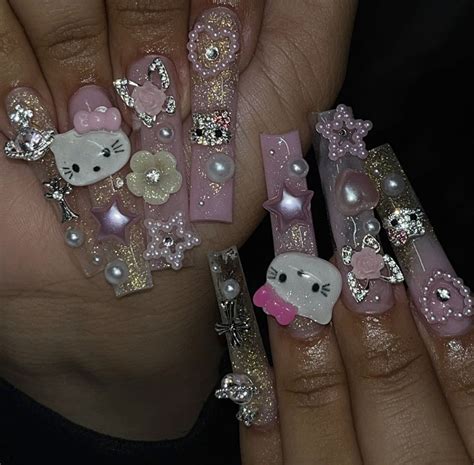 Punk Nails Bling Nails Rhinestone Nails Acrylic Nails Coffin Pink