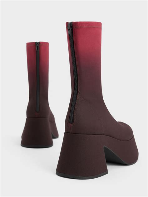 Red Rubina Ombre Platform Calf Boots Charles And Keith Lk