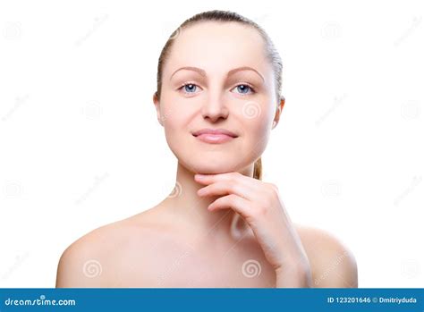 Portrait Of Girl With Nude Make Up With Hands On Chin Stock Photo Image Of Head Girl