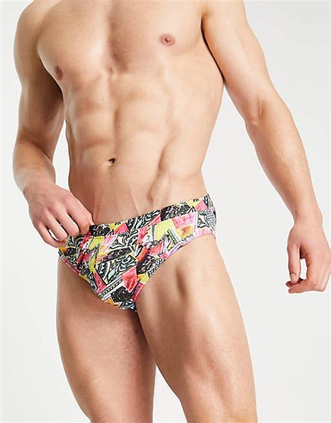 Asos Design Swim Briefs In Retro Print Asos