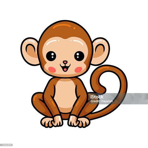 Cute Baby Monkey Cartoon Sitting Stock Illustration - Download Image Now - Africa, Animal ...