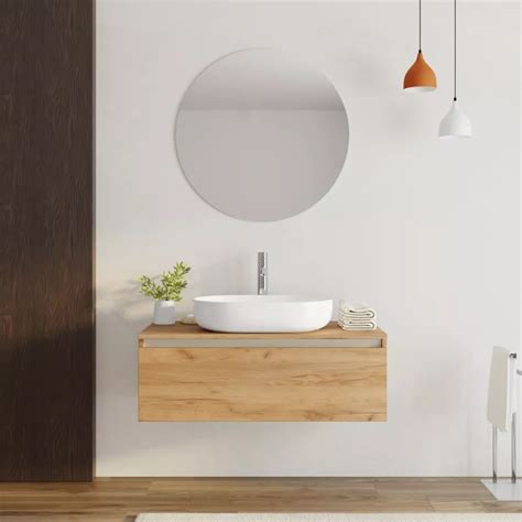 Mobile Bagno Sospeso Portalavabo 100 Cm In Legno Rovere Gold Con Lavabo