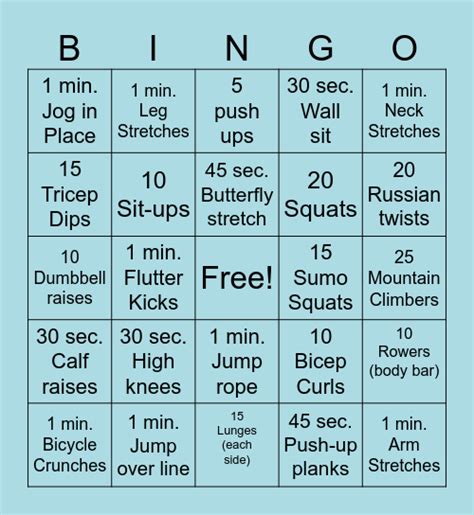 Bingo Workout Bingo Card