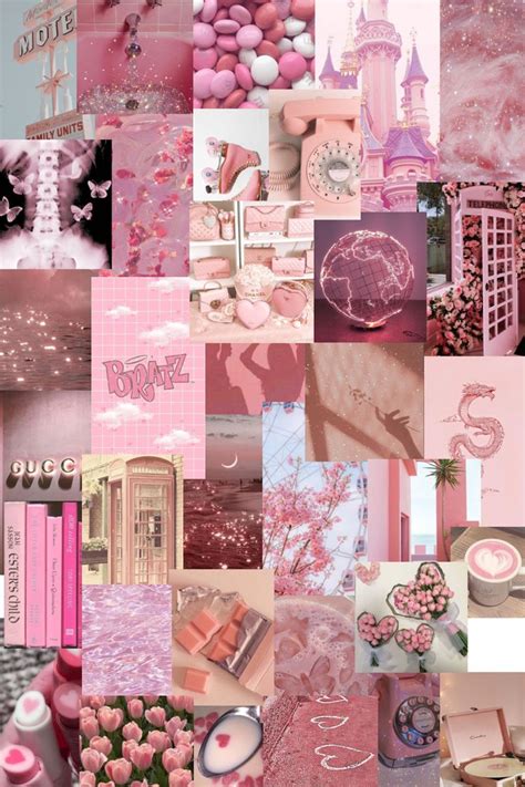 a collage of pink and white images