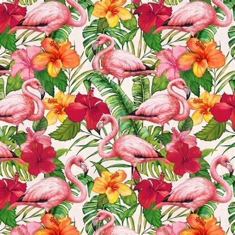 Cotton Fabric Animal Fabric Tropical Paradise Flamingos And