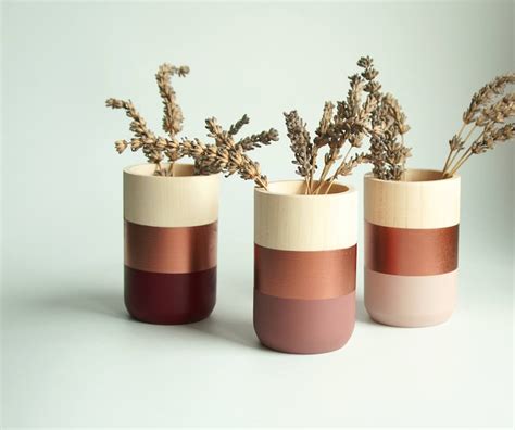 Natural Wooden Vases Home Decor Copper Paint Homeware Etsy