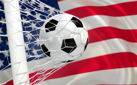 Usa Waving Flag And Soccer Ball In Goal Net Stock Image Image Of Ball