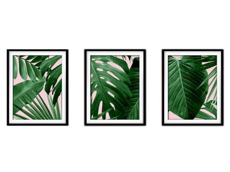 Quadro decor délicat preto 45x96 folhas tropicais mod 99 MadeiraMadeira