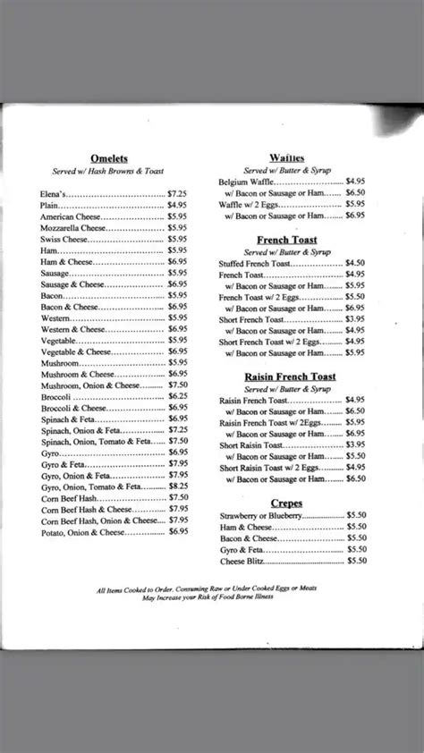 Menu At Elenas Restaurant Punta Gorda