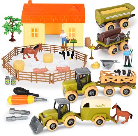 Farm Toy Tractor with 48 PCS Farm Animals Figurines,Farmhouse and Fence ...