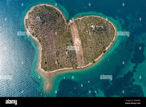 Heart Shaped Island Of Galesnjak Aerial View Dalmatia Region Of