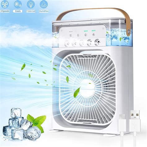 4 In 1 Misting Desk Fan Portable Air Conditioner Fan 5 Mist Holes 3 Speeds Usb Table Fan 7