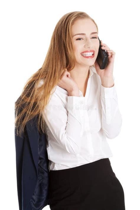 Attractive Sensual Caucasian Business Woman Is Talking Through Phone