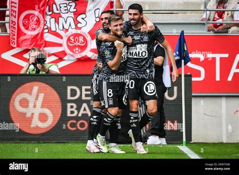 Pierre Lees Melou Of Brest Celebrate His Goal With Teammates During The