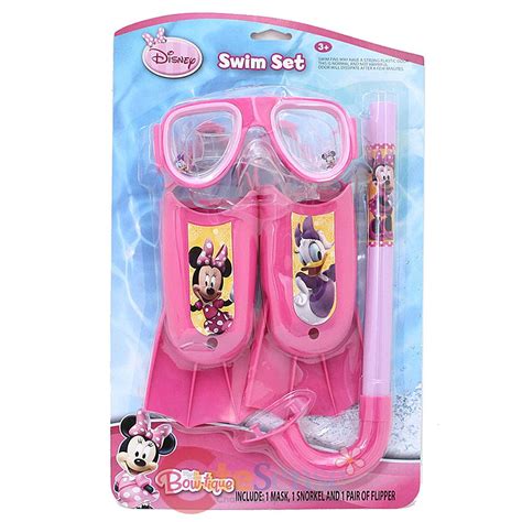 Disney Minnie Mouse Kids Swim Set Swim Goggles Mask Snorkel Flipper 3pc