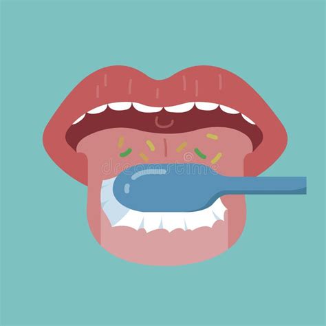 Cleaning The Tongue By Toothbrush Stock Vector Illustration Of