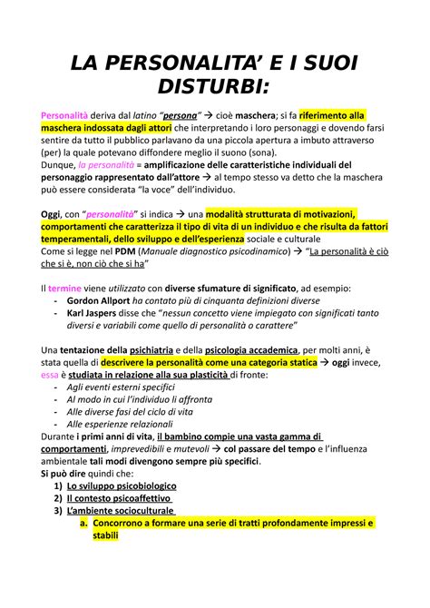 LA Personalita E I SUOI Disturbi LA PERSONALITA E I SUOI DISTURBI