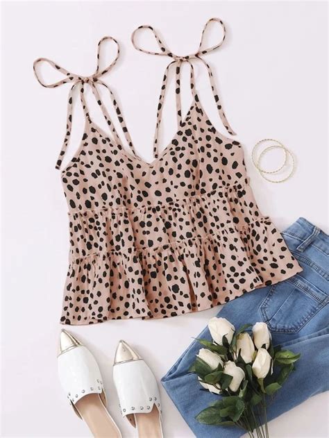 Knot Shoulder Dalmatian Print Cami Top Fashion Tops Stylish Fall