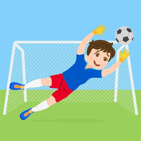 boy goalkeeper jumping  save goal   soccer goal net