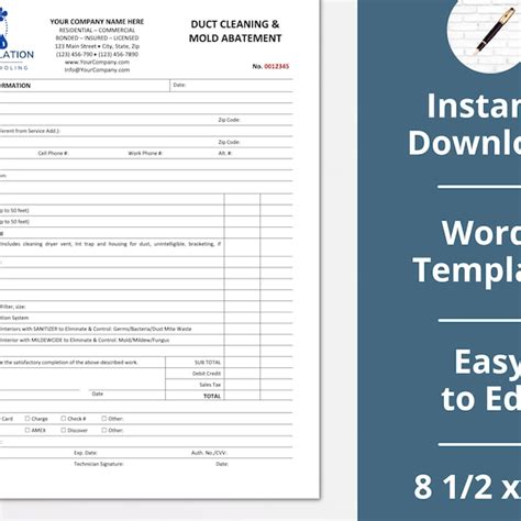 Duct Cleaning Invoice Etsy