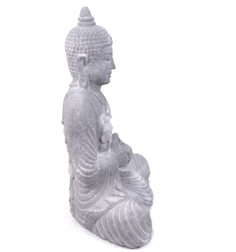 Statua Buddha Seduto In Pietra Di Giava Grigia H28cm