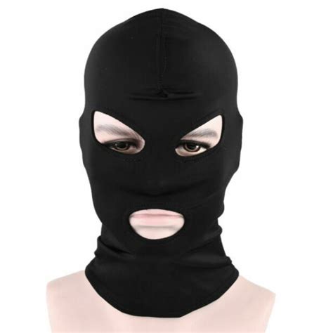 Black Spandex Hood Open Mouth And Eyes 3 Holes Stretchy Face Mask For