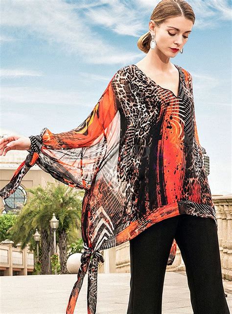 Chic Multicolor V Neck Long Sleeve Blouse Fashion Half Sleeve Blouse