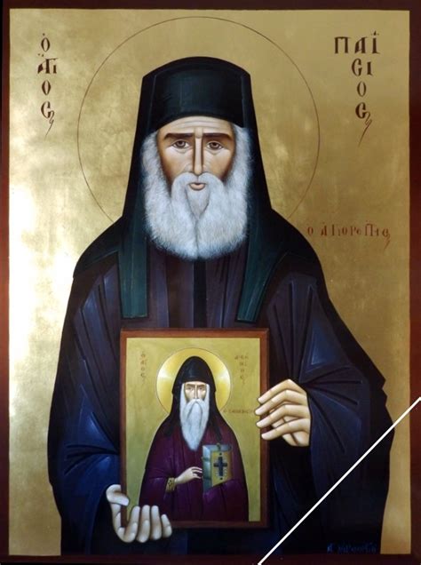 Elder Saint Paisios Of Mount Athos Holding The Icon Of Saint Arsenios