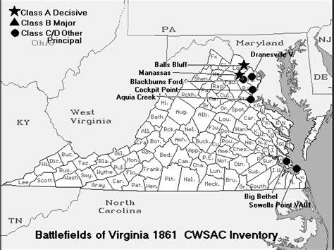 Virginia 1861 Map of Battles American Civil War