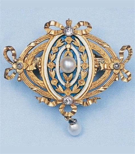 Gold Enamel Diamond And Pearl Brooch By Lucien Gautrait 19001925