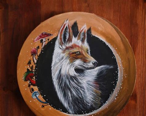 Fantasy Ethereal Painting on Round Canvas, Original Beautiful Fox ...