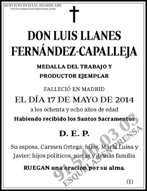 Luis Llanes Fern Ndez Capalleja Esquelas En Prensa