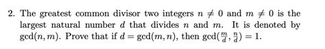 Solved 2 The Greatest Common Divisor Two Integers N ‡ 0 And