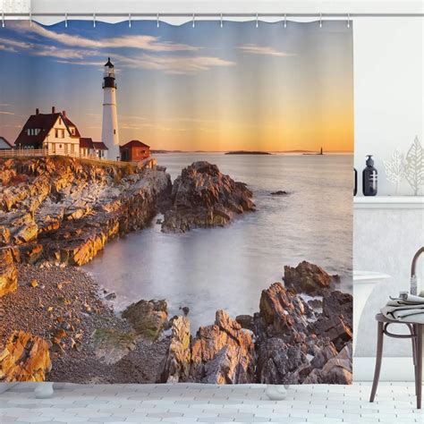 Seascape Wall Decor Portland Head Lighthouse Shower Curtain Landscape