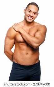 Smiling Man Naked Muscular Torso Isolated Stock Photo Edit Now