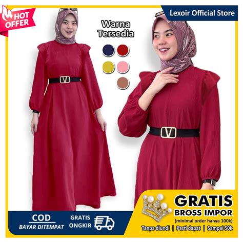 Jual Crinkle Airflow Gamis Wanita Dress Muslim Gamis Dewasa