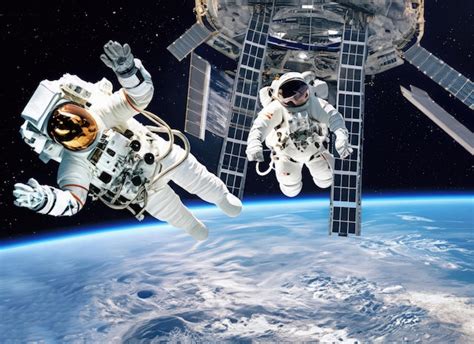 Premium AI Image | Astronaut in space near satellite