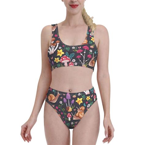 Bixox Mushrooms Snails Butterflies Pattern Two Piece Sports Bikini With