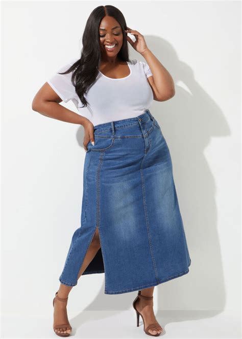 Plus Size Maxi Denim Skirt Sexy Stretch Denim Plus Size Jean Skirt