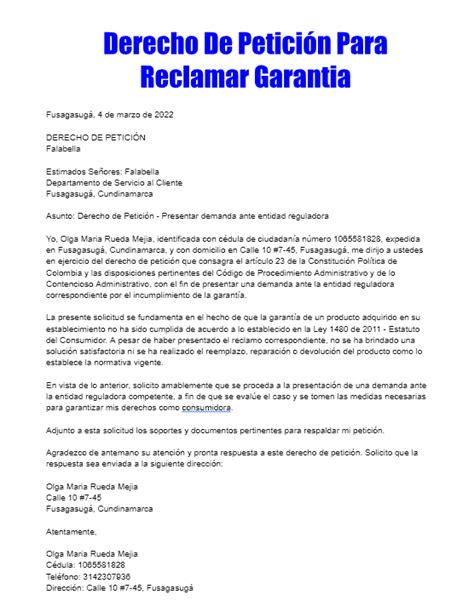 Derecho De Peticion Para Reclamar Garantia TramitaloYa Co