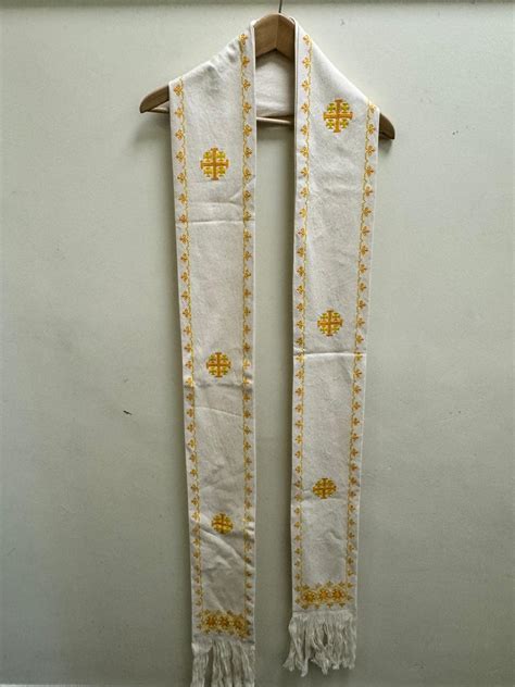 Clerical Stole Long Yellow On Beige Hadeel Fair Trade Palestinian