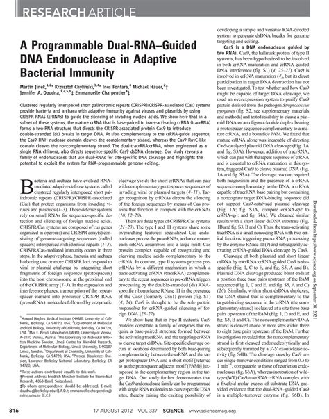 Paper Critique 1 Jinek 2012 A Programmable Dual Rna Guided Dna Endonuclease In Adaptive