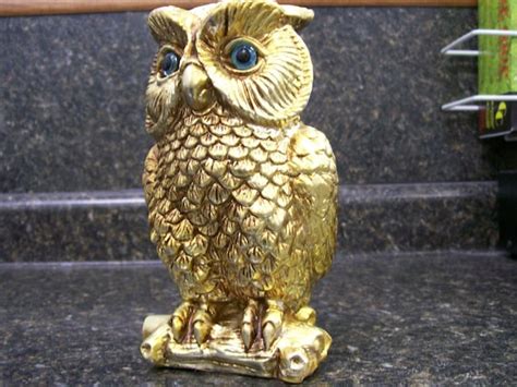 Golden Owl Statue by Dewdropandmoonbeam on Etsy