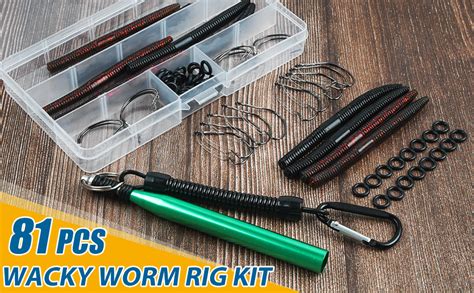 Wacky Rig Worm Hooks Fishing Tool Kit 81pcs Fish Worm O