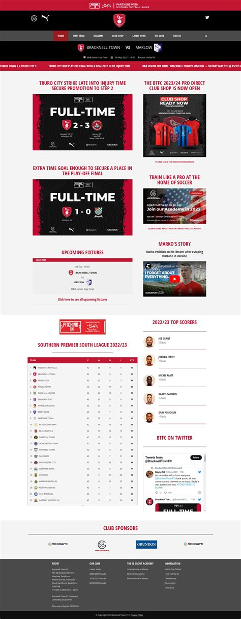 Bracknell Town Football Club website – Tim Evseev Designer