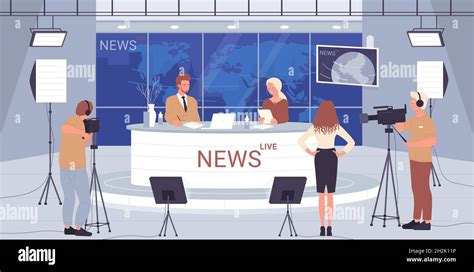 Tv studio live news, broadcasting show interview vector illustration ...