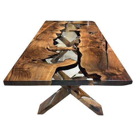 Waterdrop Ultra Clear Epoxy Resin Walnut Dining Table For Sale At