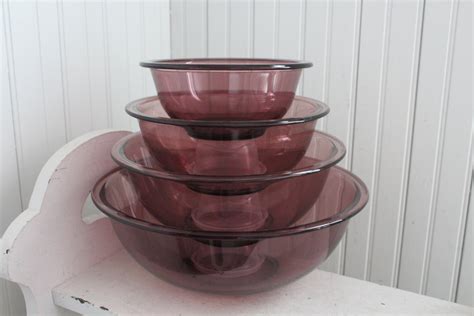 Vintage Cranberry Pyrex Mixing Bowl Set Set Of Four Pyrex Etsy