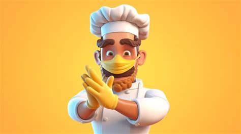 Cartoon Style 3d Illustration Of A Chef Donning Gloves And A Mask ...